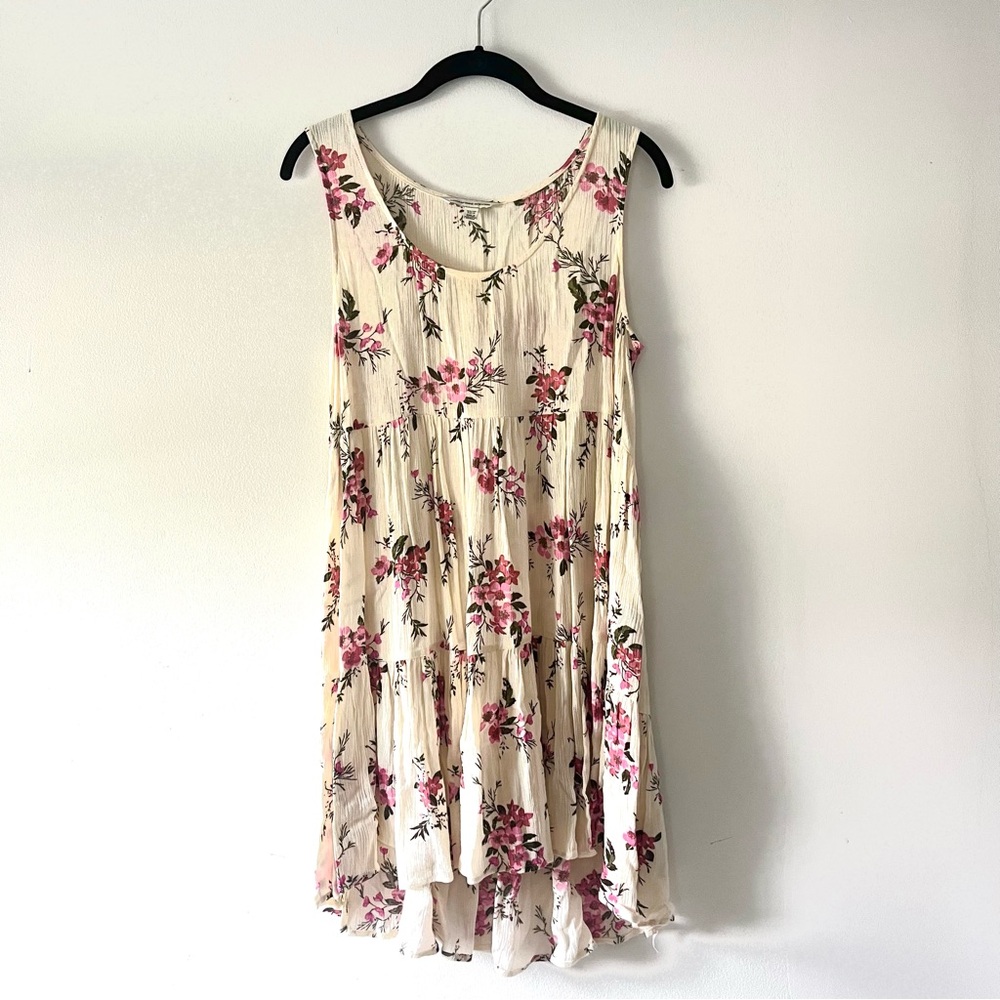 American Eagle Floral Cream Sleeveless Tiered Dress